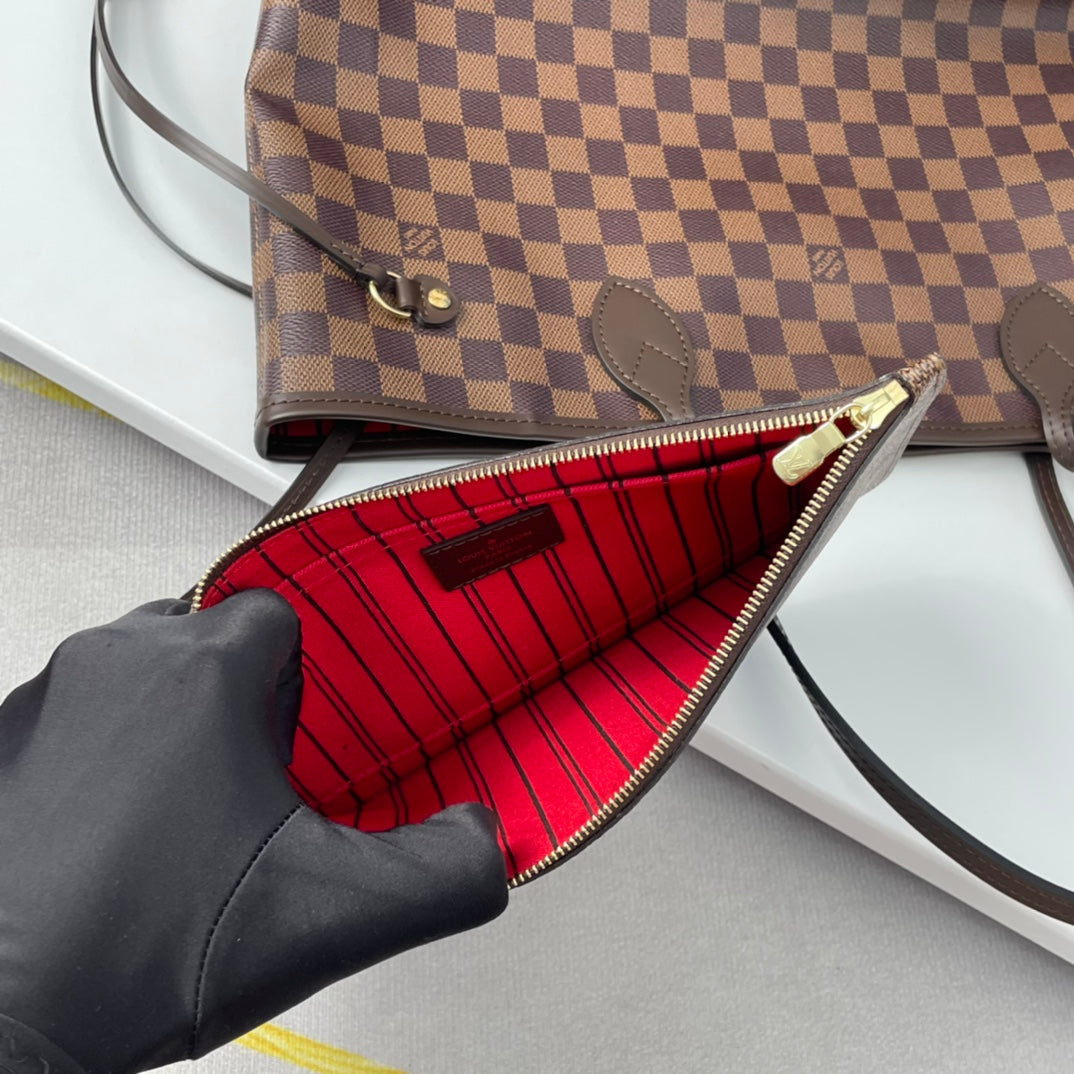 LOUIS VUITTON NEVERFULL MM 32 BROWN RED DAMIER AZUR