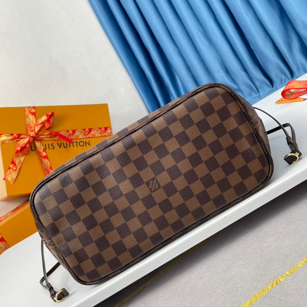 LOUIS VUITTON NEVERFULL MM 32 BROWN RED DAMIER AZUR