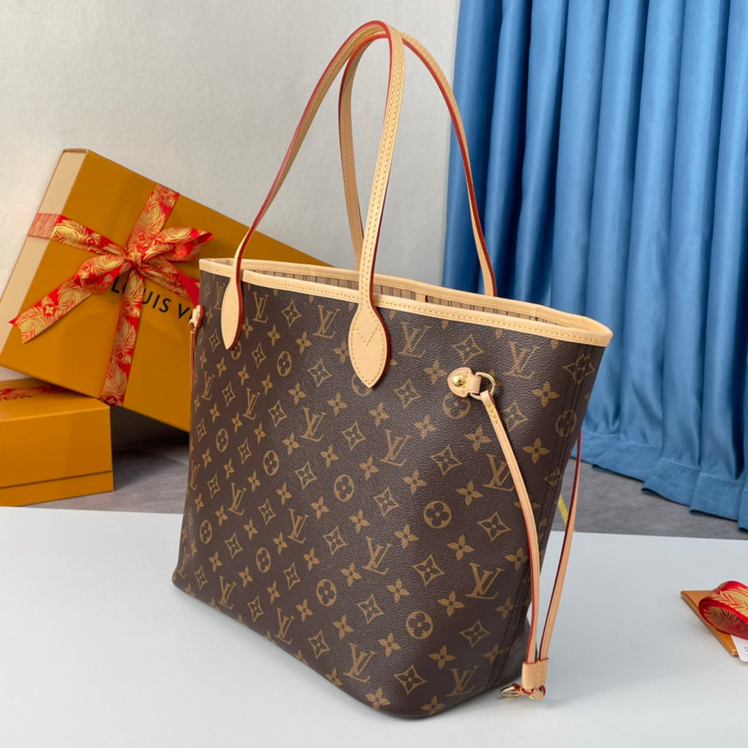 LOUIS VUITTON NEVERFULL MM 32 BROWN BEIGE MONOGRAM CANVAS