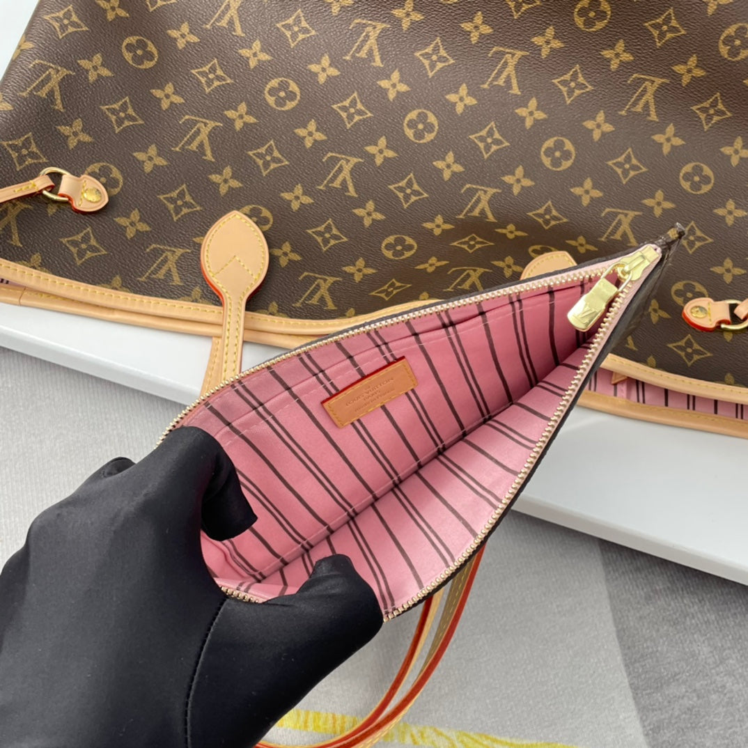 LOUIS VUITTON NEVERFULL MM 32 BROWN BEIGE PINK MONOGRAM CANVAS