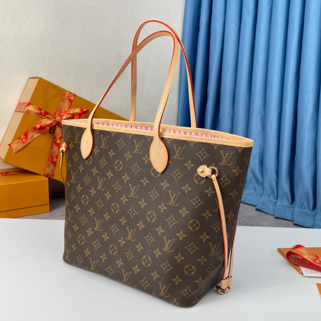 LOUIS VUITTON NEVERFULL MM 32 BROWN BEIGE PINK MONOGRAM CANVAS