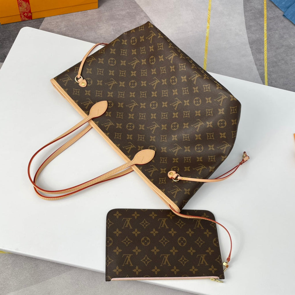 LOUIS VUITTON NEVERFULL MM 32 BROWN BEIGE PINK MONOGRAM CANVAS