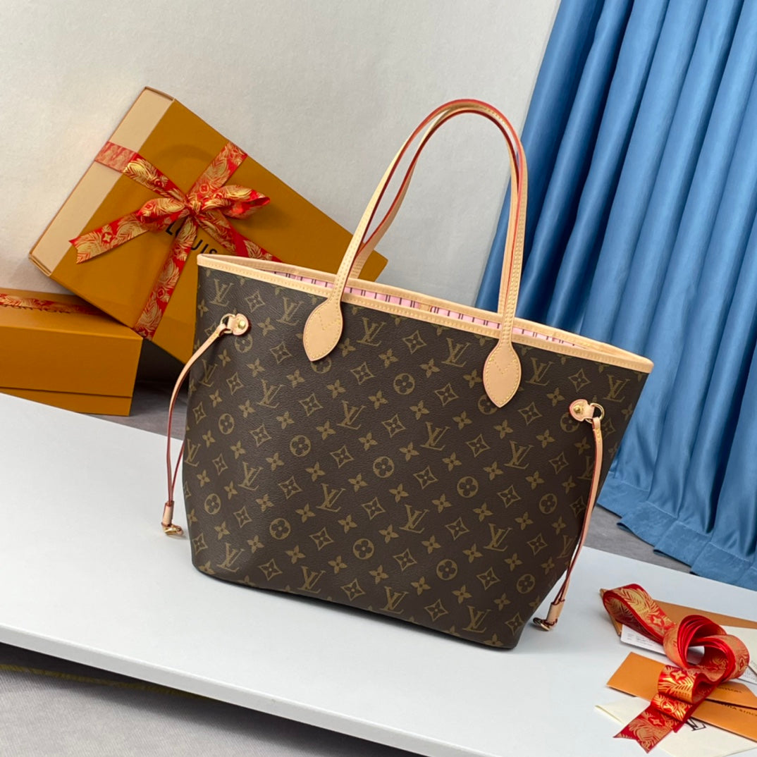 LOUIS VUITTON NEVERFULL MM 32 BROWN BEIGE PINK MONOGRAM CANVAS