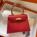 HERMES KELLY MINI 20 BAG IN RUBY RED CALFSKIN WITH GOLD HARDWARE