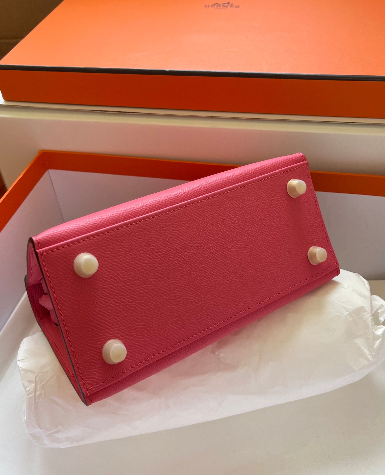 HERMES KELLY MINI 20 BAG IN RED PINK CALFSKIN WITH GOLD HARDWARE