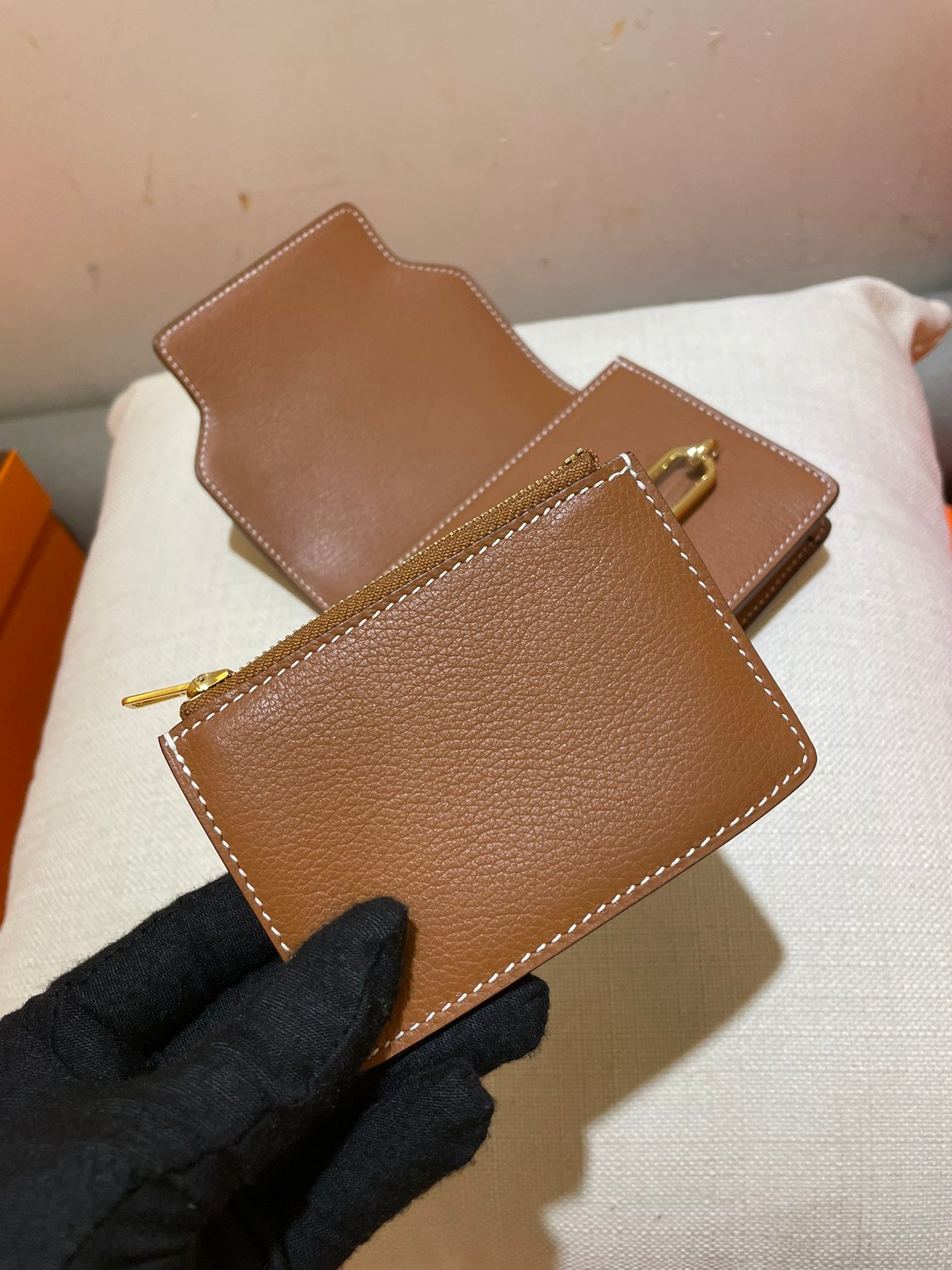 HERMES RoulisSlim Wallet 12.7 Tan Calfskin Ghw