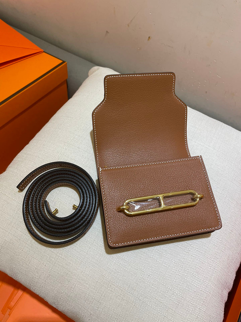 HERMES RoulisSlim Wallet 12.7 Tan Calfskin Ghw