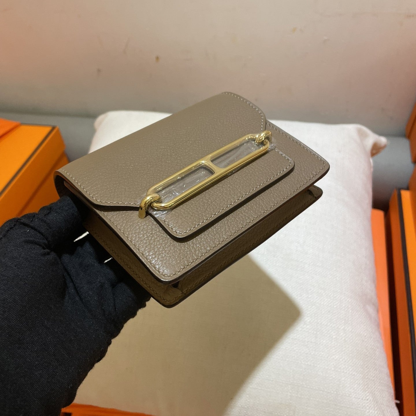 HERMES RoulisSlim Wallet 12.7 Brown Calfskin Ghw