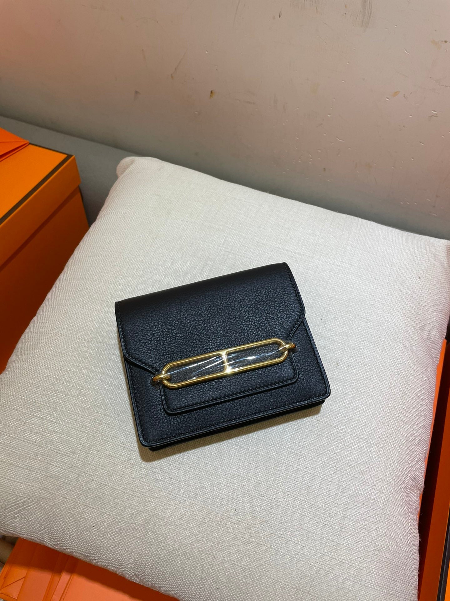 HERMES RoulisSlim Wallet 12.7 Black Calfskin