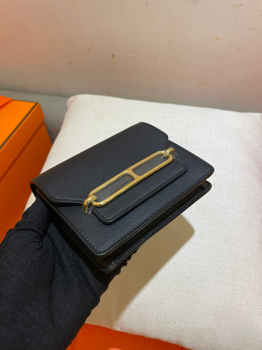 HERMES RoulisSlim Wallet 12.7 Black Calfskin