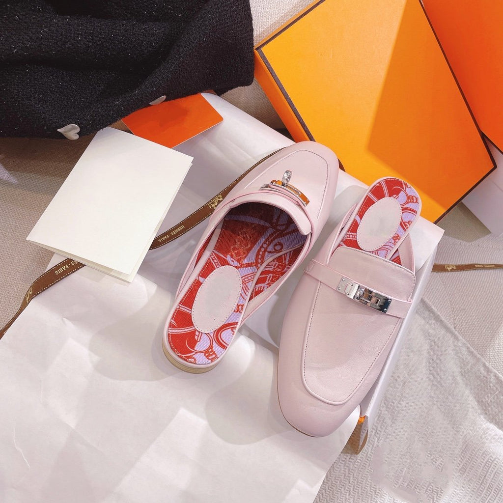 HERMES 0Z Mule Pink Calfskin