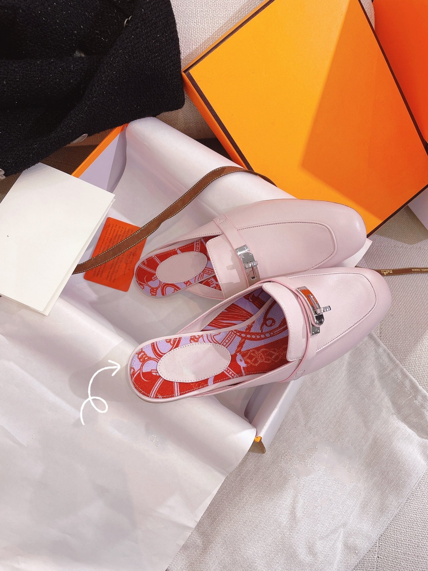 HERMES 0Z Mule Pink Calfskin