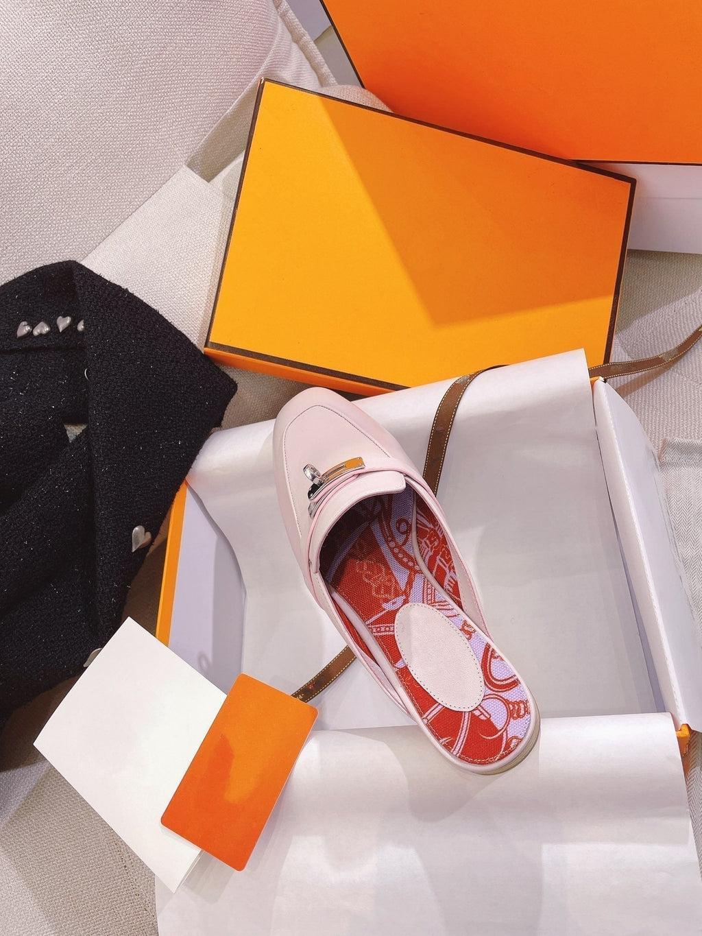 HERMES 0Z Mule Pink Calfskin