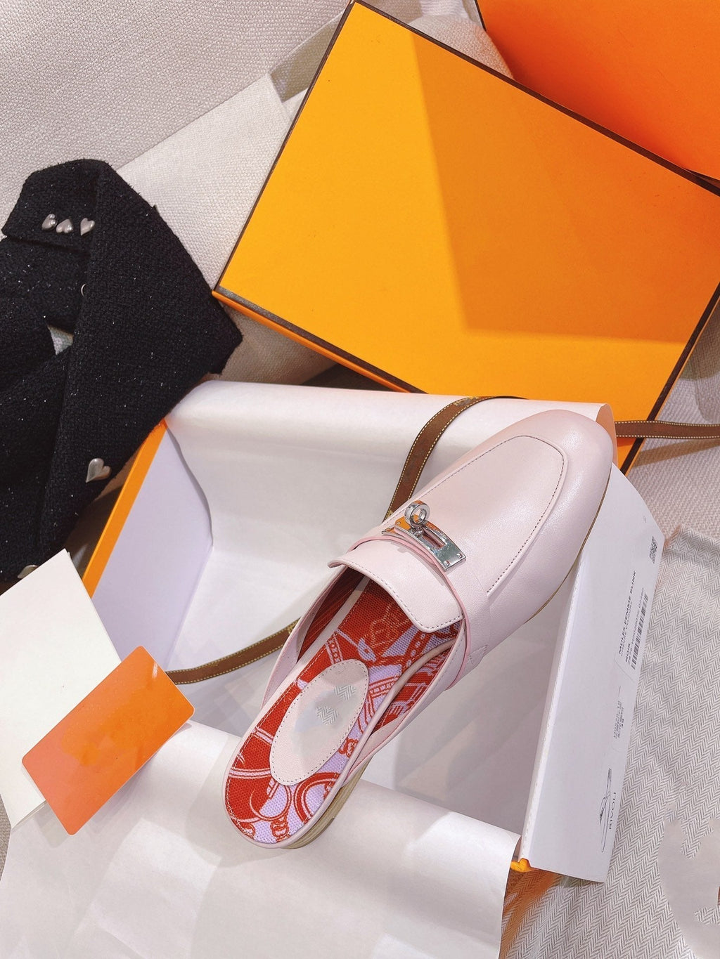 HERMES 0Z Mule Pink Calfskin