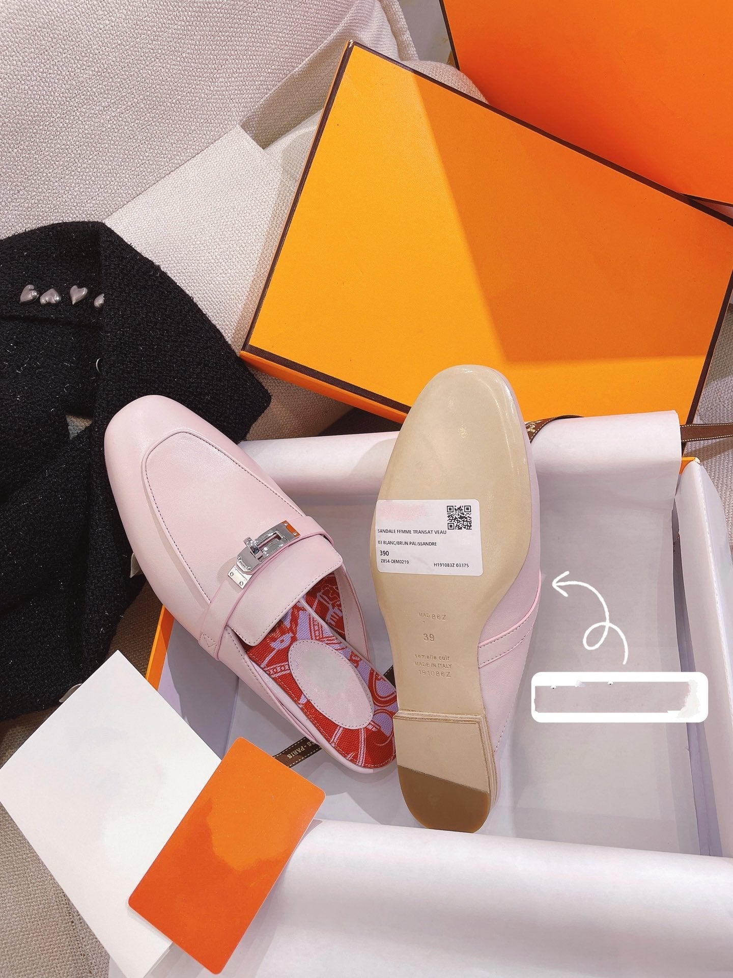 HERMES 0Z Mule Pink Calfskin