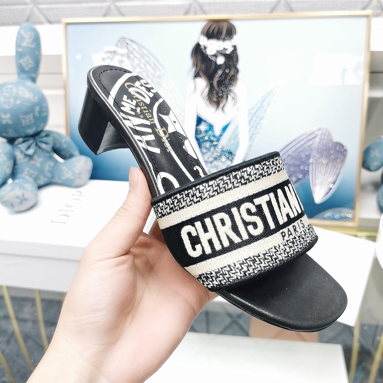 DIOR CD Mule Dway Heeled Slide 45mm Style 46
