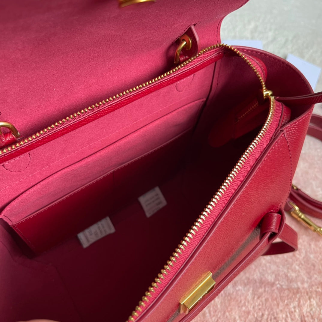 CELINE FISH BAG 24 CHERRY RED COWHIDE LEATHER