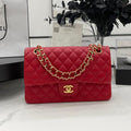 CHANEL 25 CLASSIC SMALL DOUBLE FLAP BAG IN CHERRY RED CALFSKIN WITH STRAP