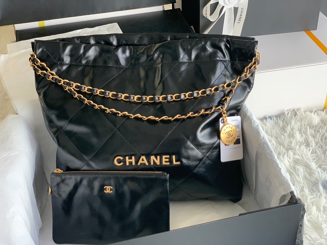 CHANEL LARGE 42 BAG IN BLACK CALFSKIN GOLD HARDWARE