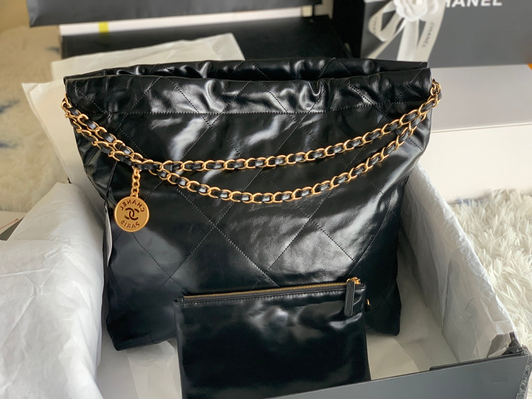 CHANEL LARGE 42 BAG IN BLACK CALFSKIN GOLD HARDWARE