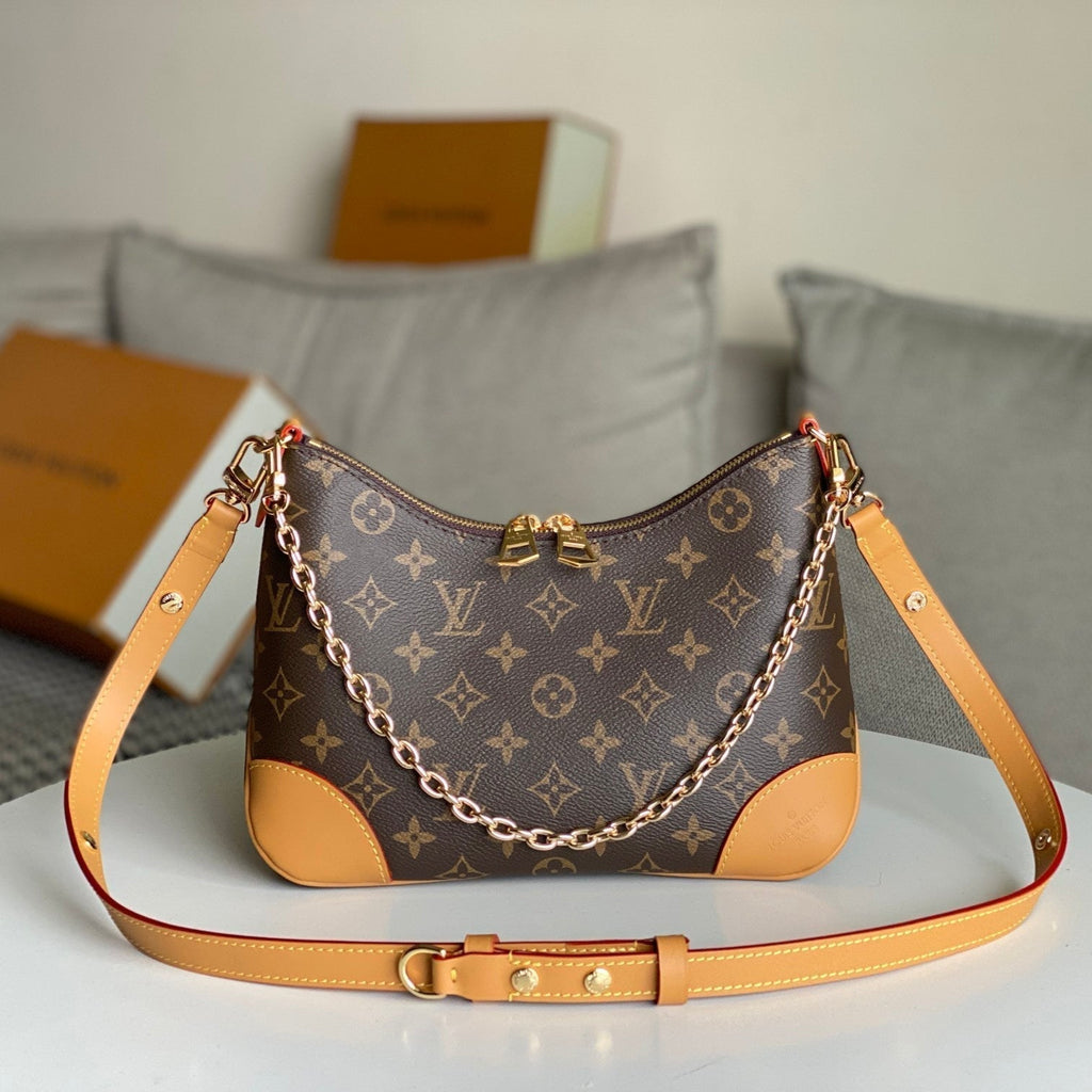 LOUIS VUITTON LV 25S BOULOGNE 29 IN BROWN MONOGRAM CANVAS LEATHER TRIM GOLD HARDWARE