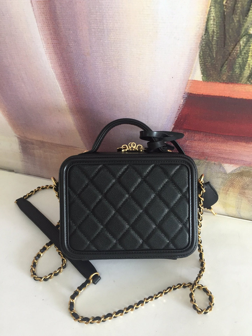 CHANEL MINI 17 VANITY CASE IN BLACK CALFSKIN GOLD HARDWARE
