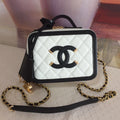 CHANEL MINI 17 VANITY CASE IN BLACK MIX WHITE CALFSKIN GOLD HARDWARE
