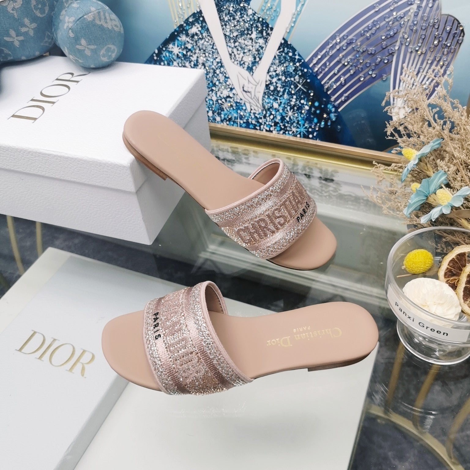 DIOR CD Mule Dway Slide 10mm Multi-motifs Style 23