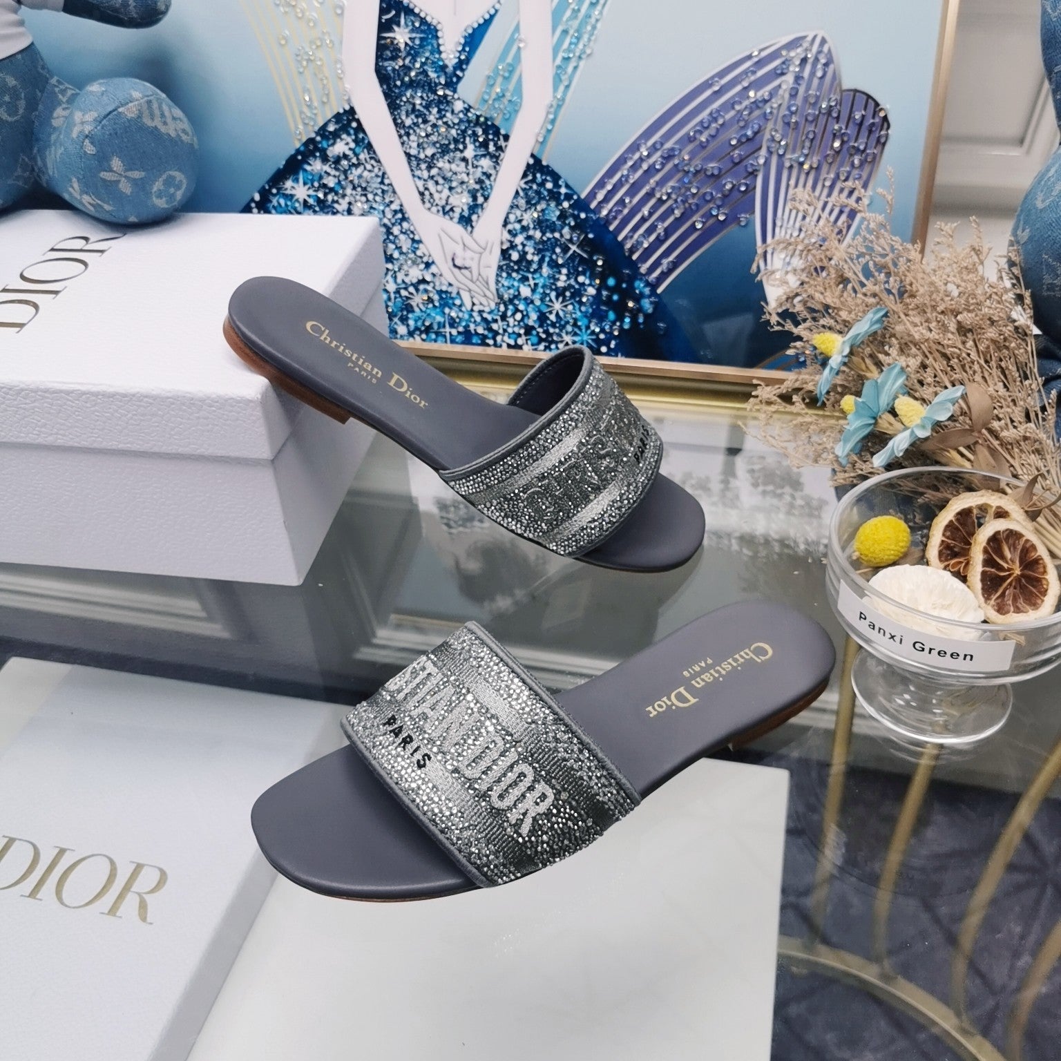 DIOR CD Mule Dway Slide 10mm Multi-motifs Style 21