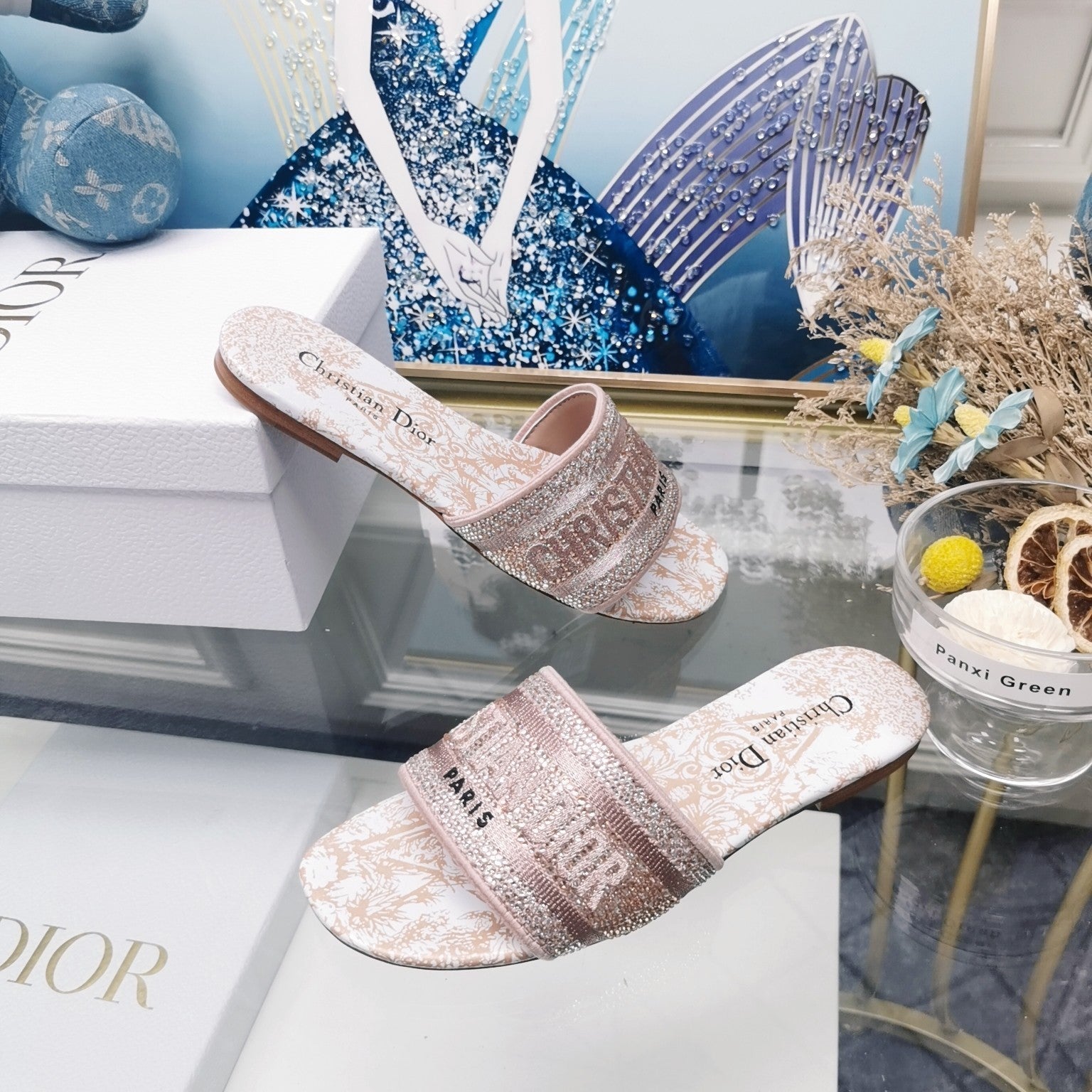 DIOR CD Mule Dway Slide 10mm Multi-motifs Style 16