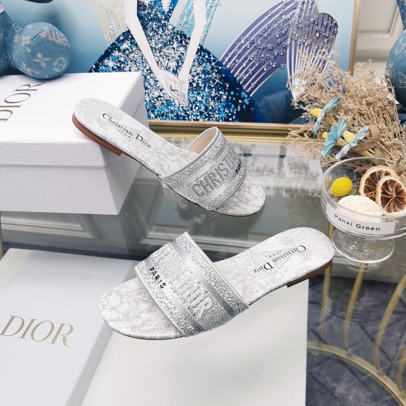 DIOR CD Mule Dway Slide 10mm Multi-motifs Style 14