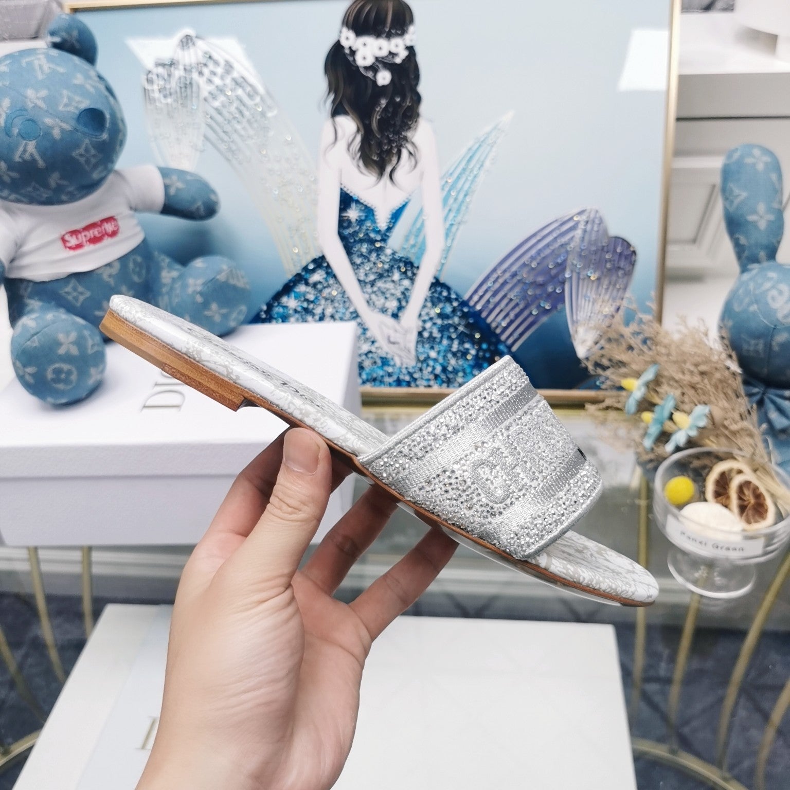 DIOR CD Mule Dway Slide 10mm Multi-motifs Style 14