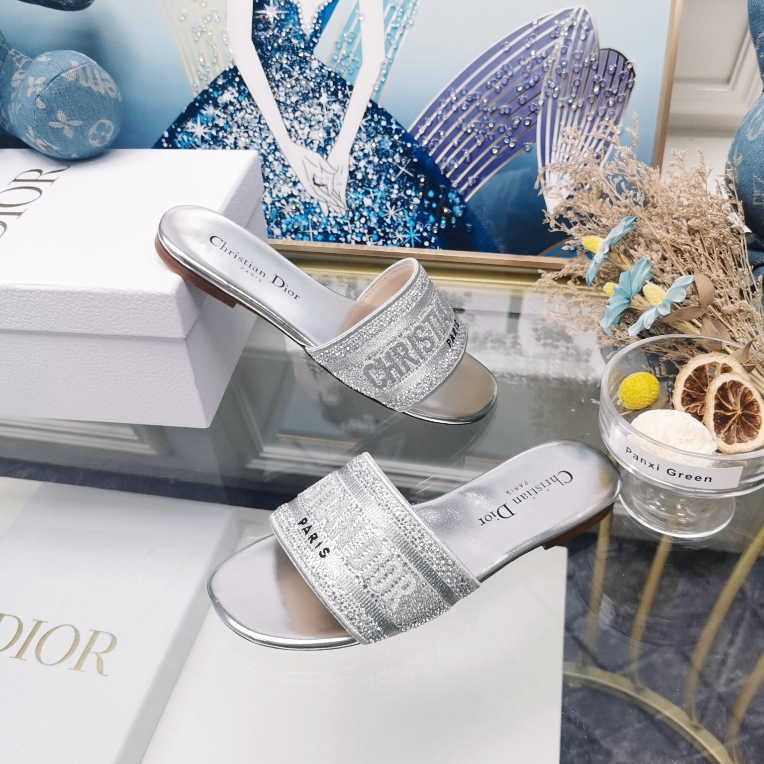 DIOR CD Mule Dway Slide 10mm Multi-motifs Style 24