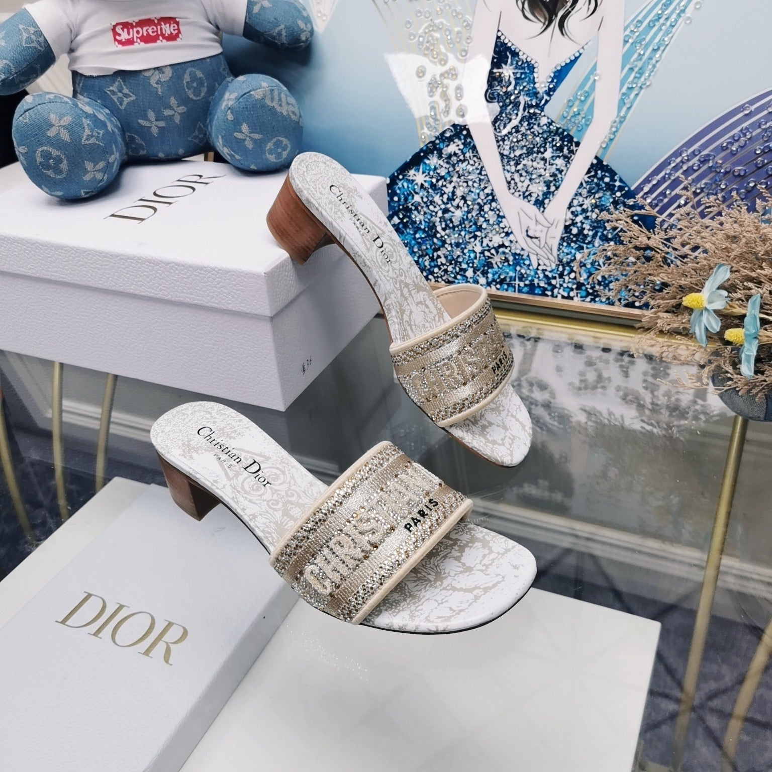 DIOR CD Mule Dway Heeled Slide 45mm Style 26