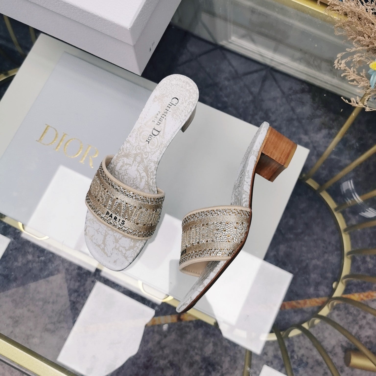 DIOR CD Mule Dway Heeled Slide 45mm Style 26
