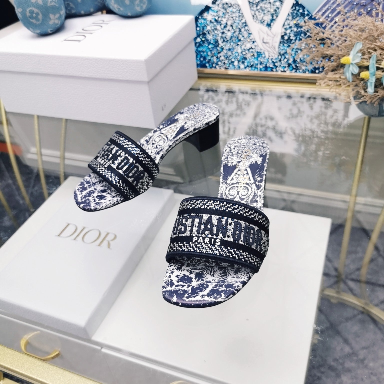 DIOR CD Mule Dway Heeled Slide 45mm Style 22