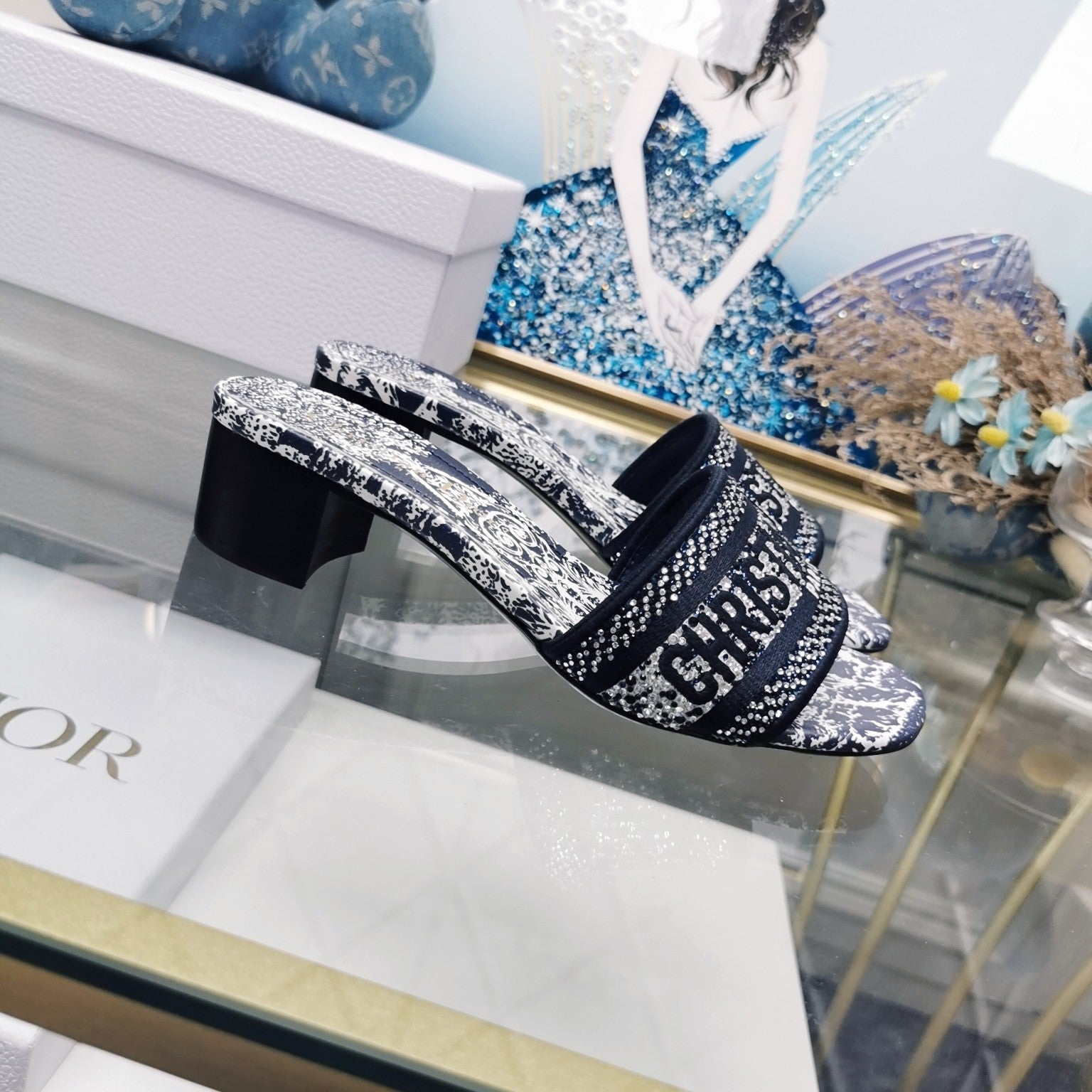 DIOR CD Mule Dway Heeled Slide 45mm Style 22
