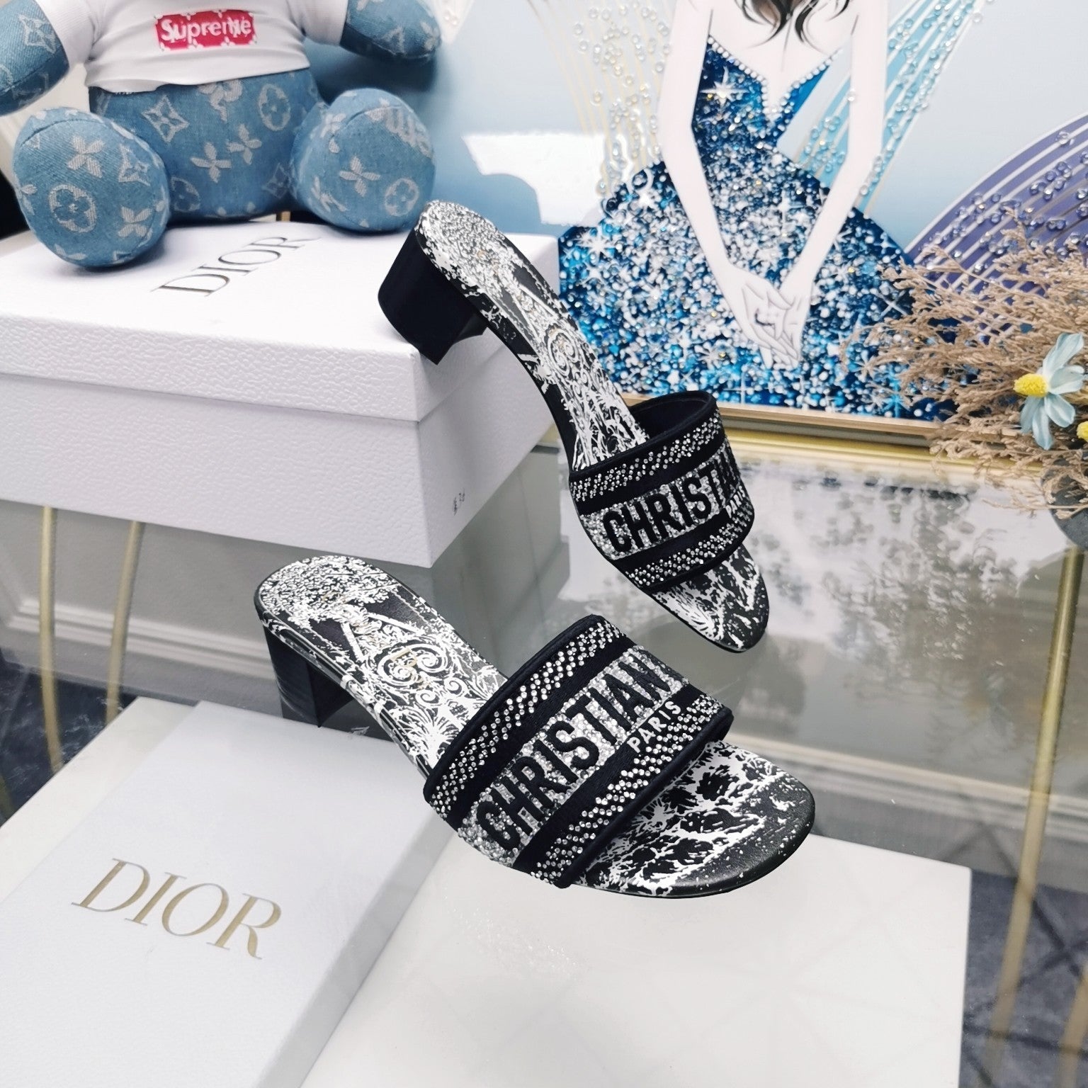 DIOR CD Mule Dway Heeled Slide 45mm Style 23