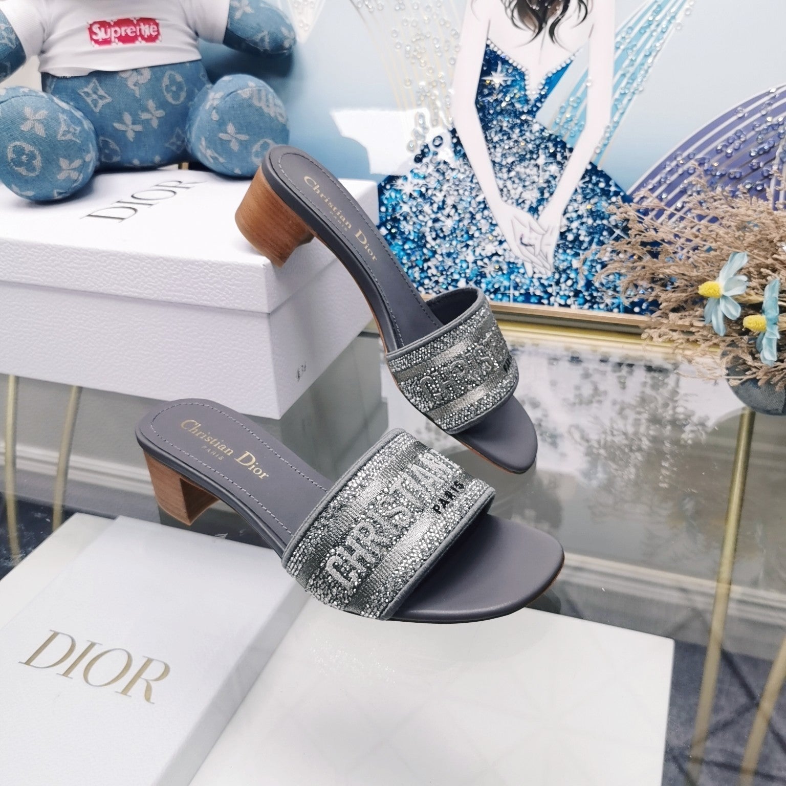DIOR CD Mule Dway Heeled Slide 45mm Style 21