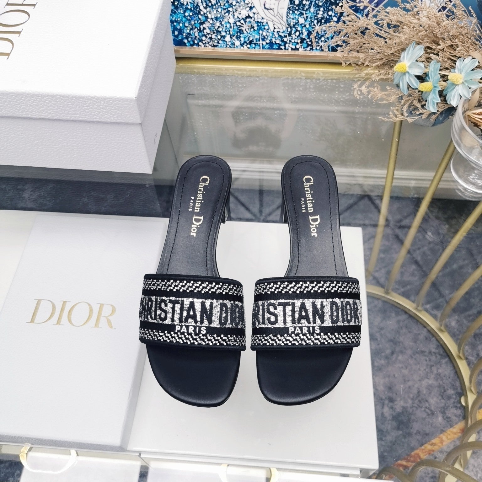 DIOR CD Mule Dway Heeled Slide 45mm Style 19