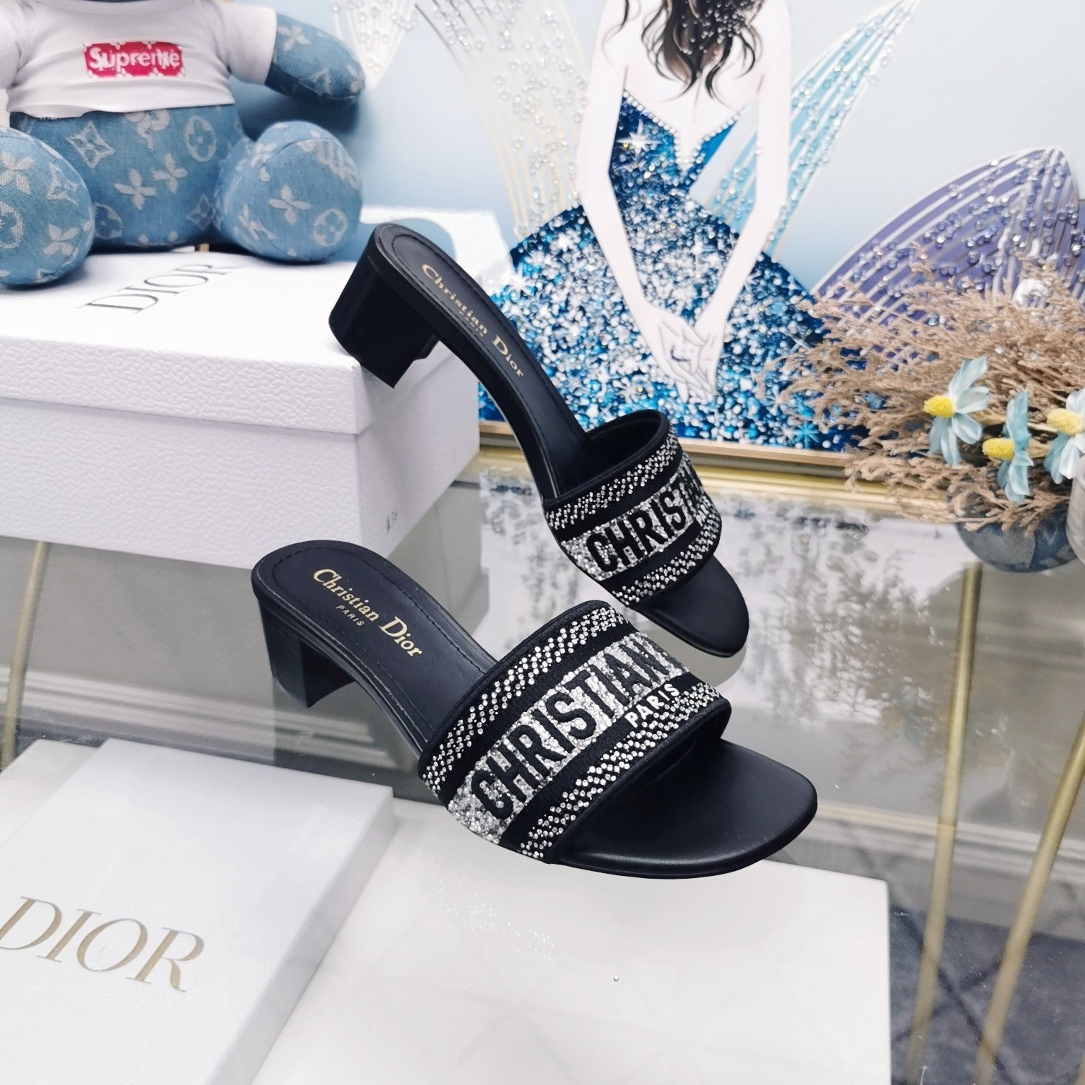 DIOR CD Mule Dway Heeled Slide 45mm Style 19