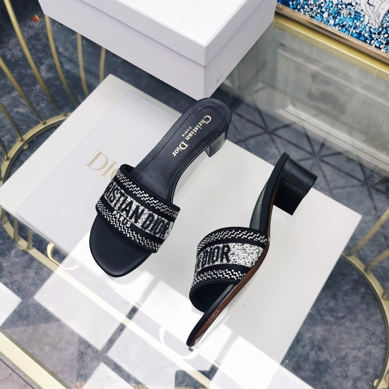 DIOR CD Mule Dway Heeled Slide 45mm Style 19
