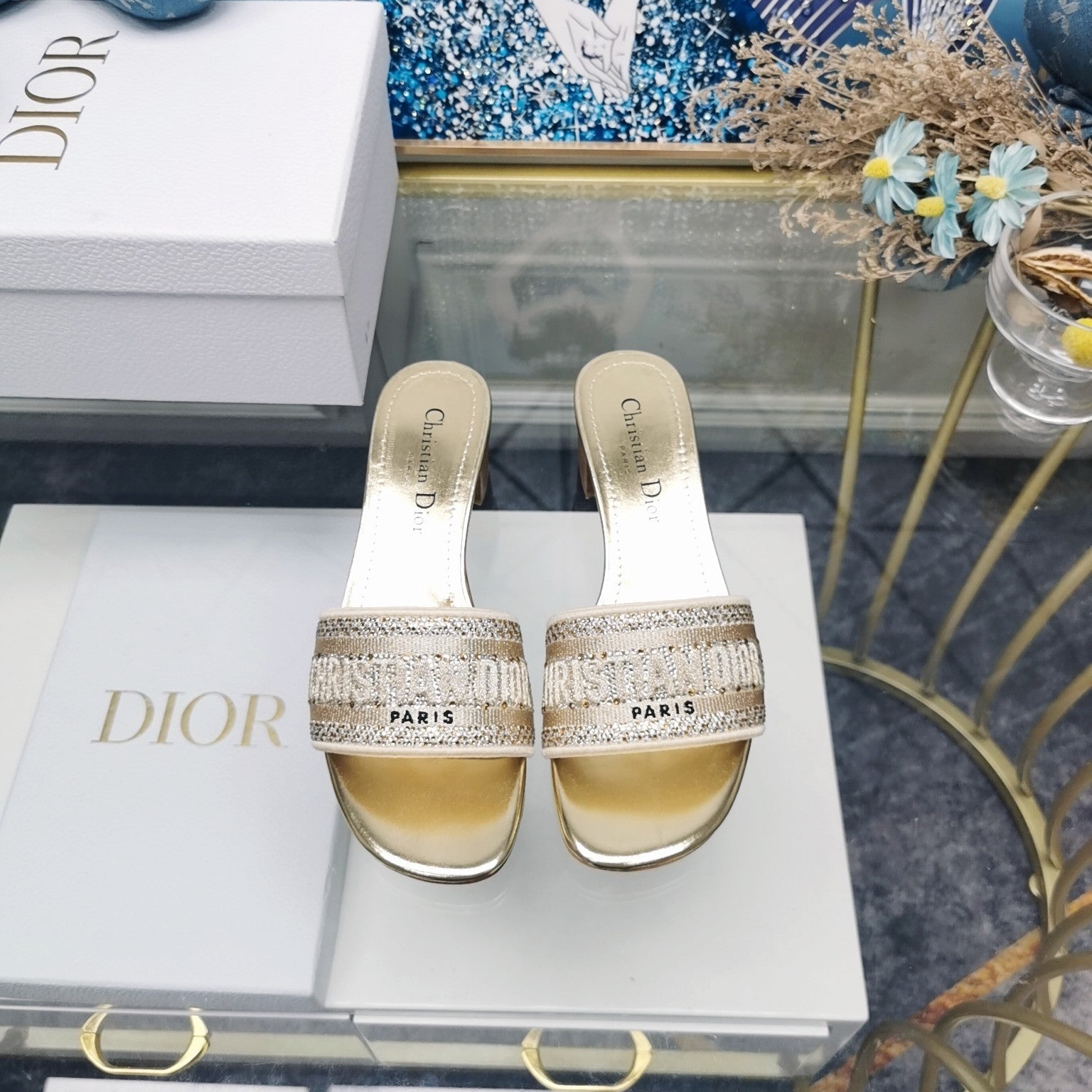DIOR CD Mule Dway Heeled Slide 45mm Style 18