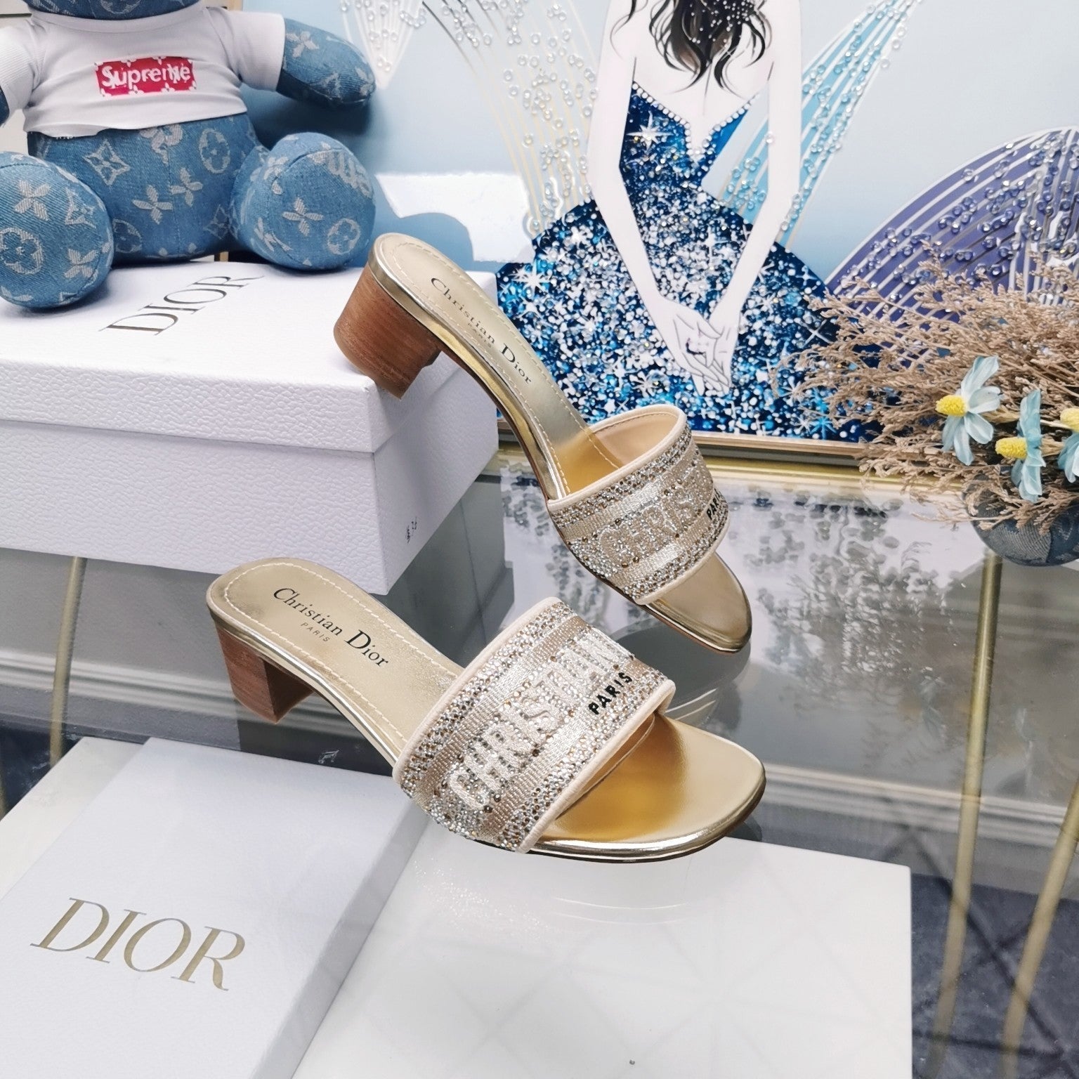DIOR CD Mule Dway Heeled Slide 45mm Style 18