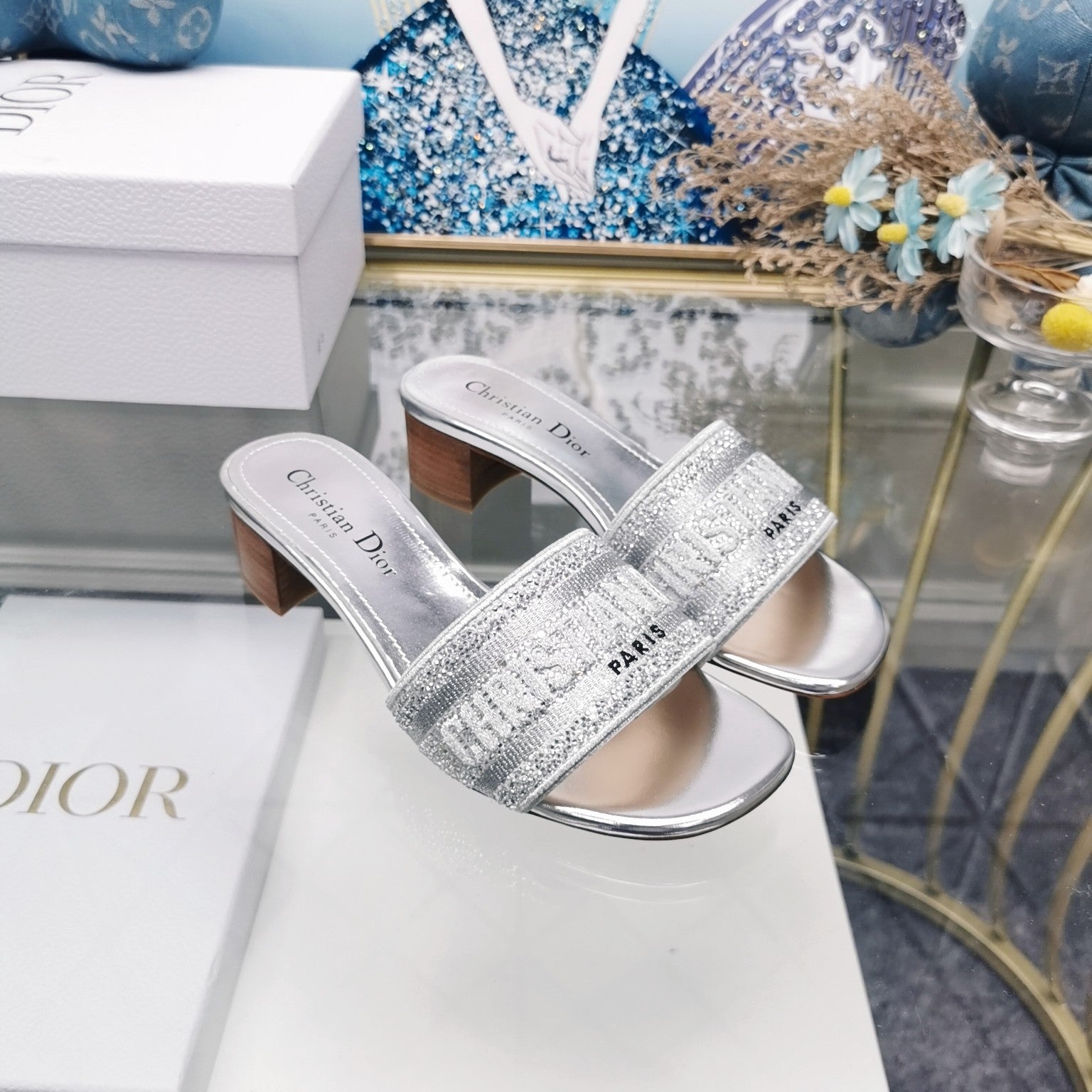 DIOR CD Mule Dway Heeled Slide 45mm Style 17
