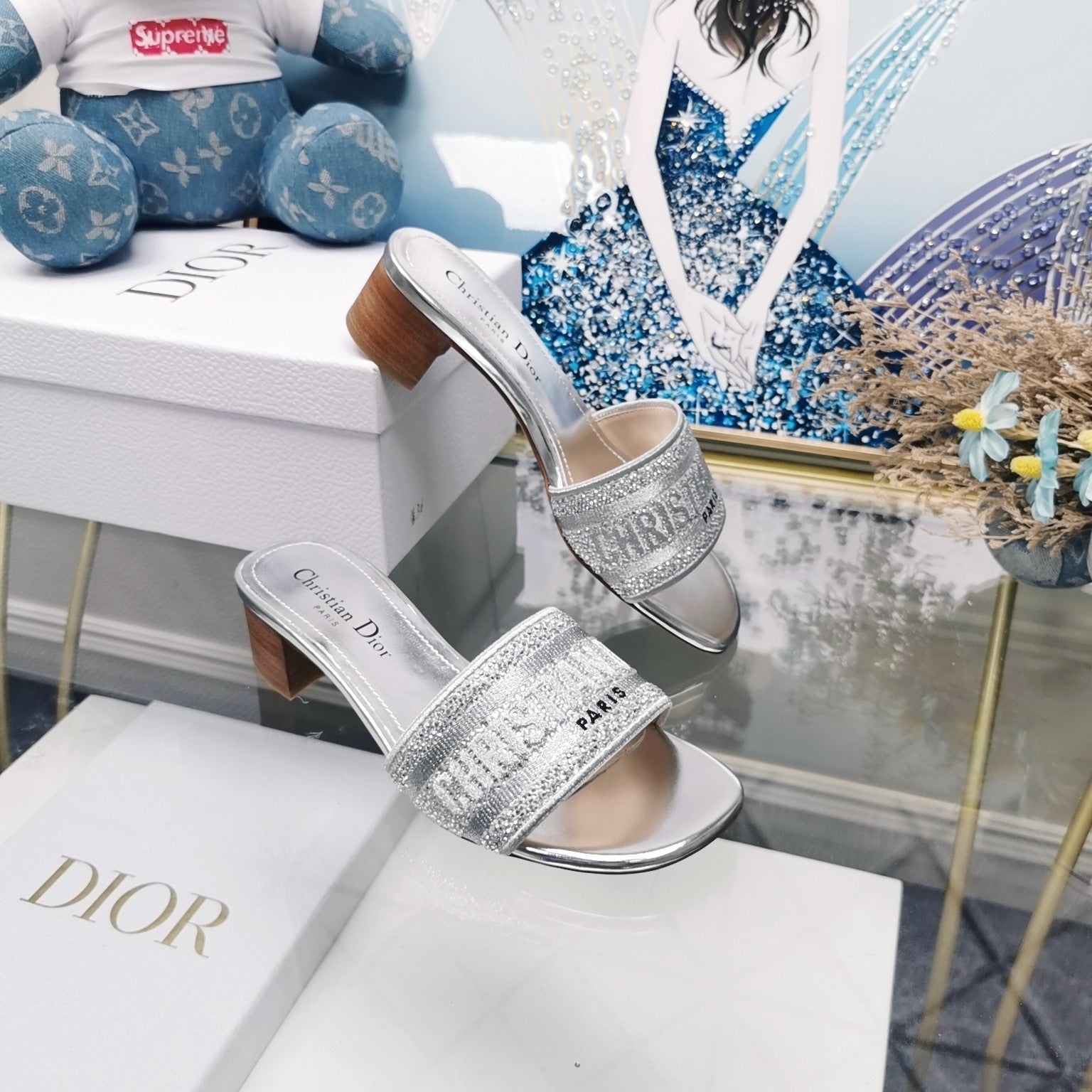DIOR CD Mule Dway Heeled Slide 45mm Style 17