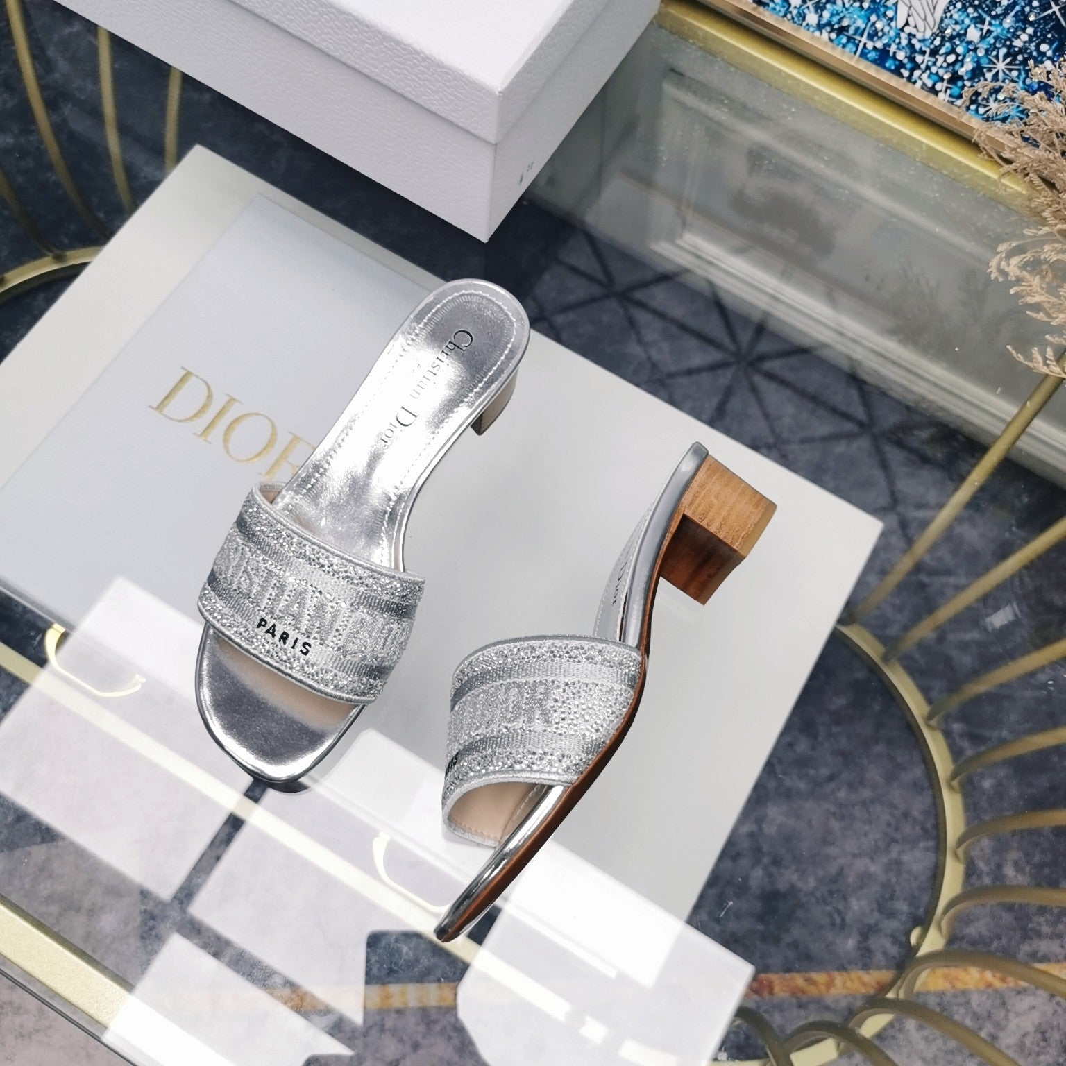 DIOR CD Mule Dway Heeled Slide 45mm Style 17