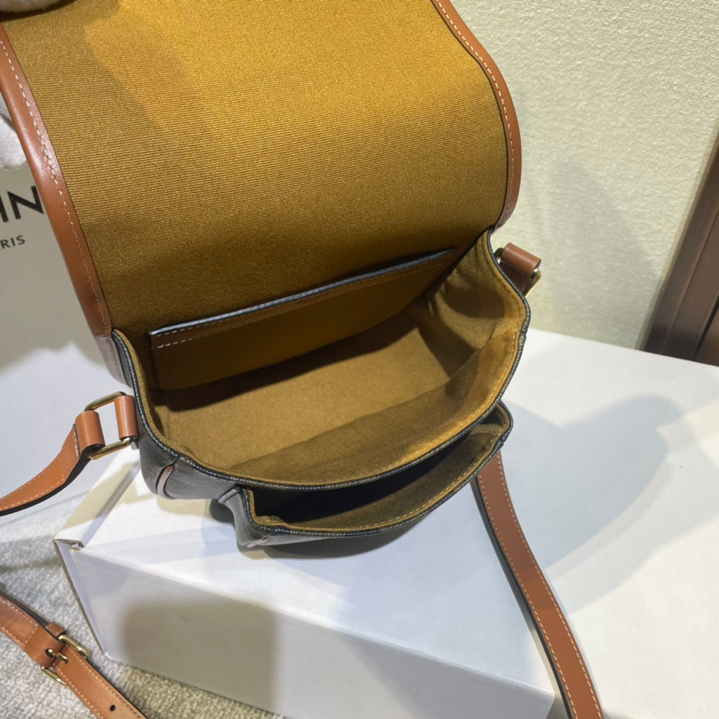 CELINE FOLCO BAG 18 BLACK IN TRIOMPHE CANVAS AND CALFSKIN