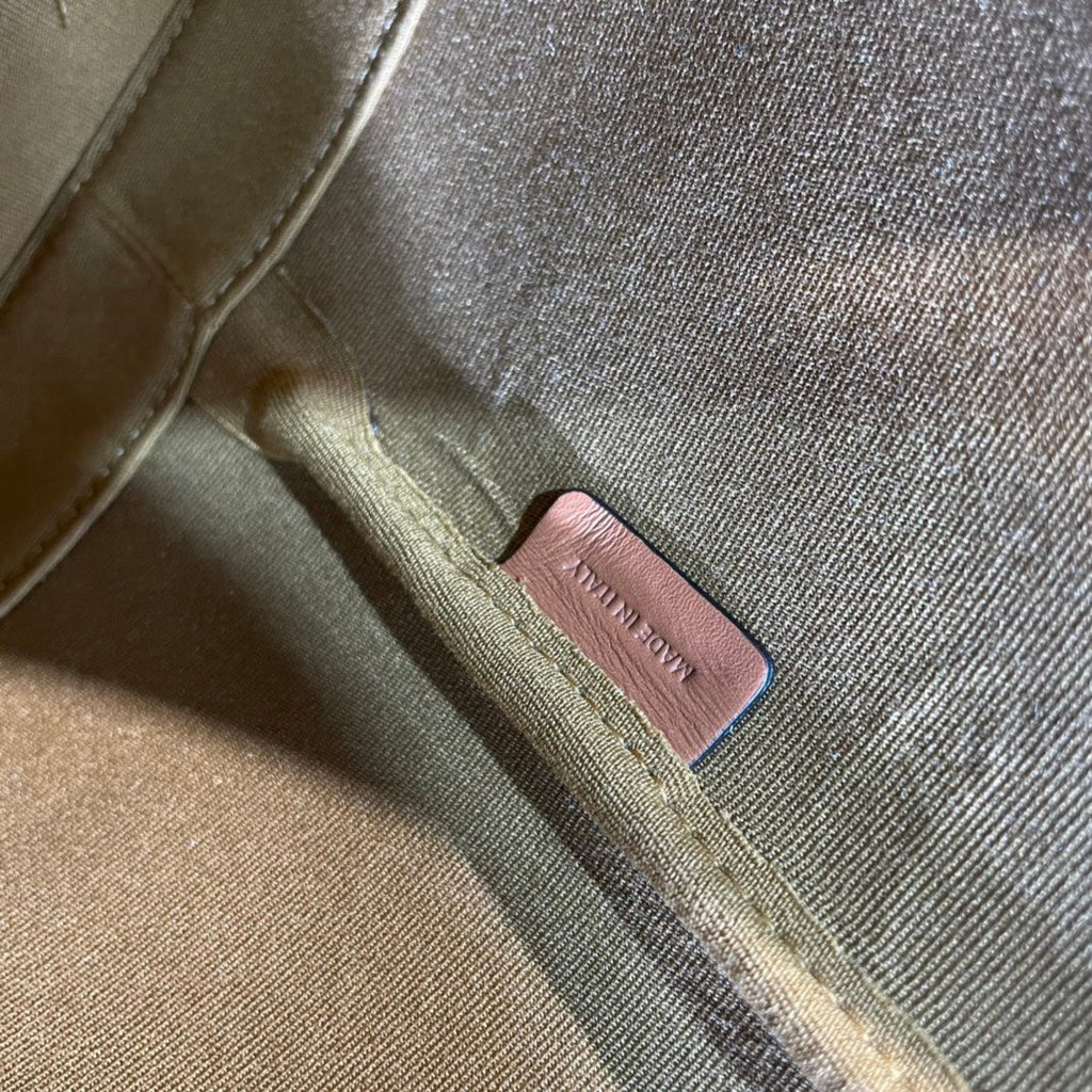 CELINE BUCKET 33 IN WHITE TRIOMPHE CANVAS AND BRONZE BROWN CALFSKIN TRIM