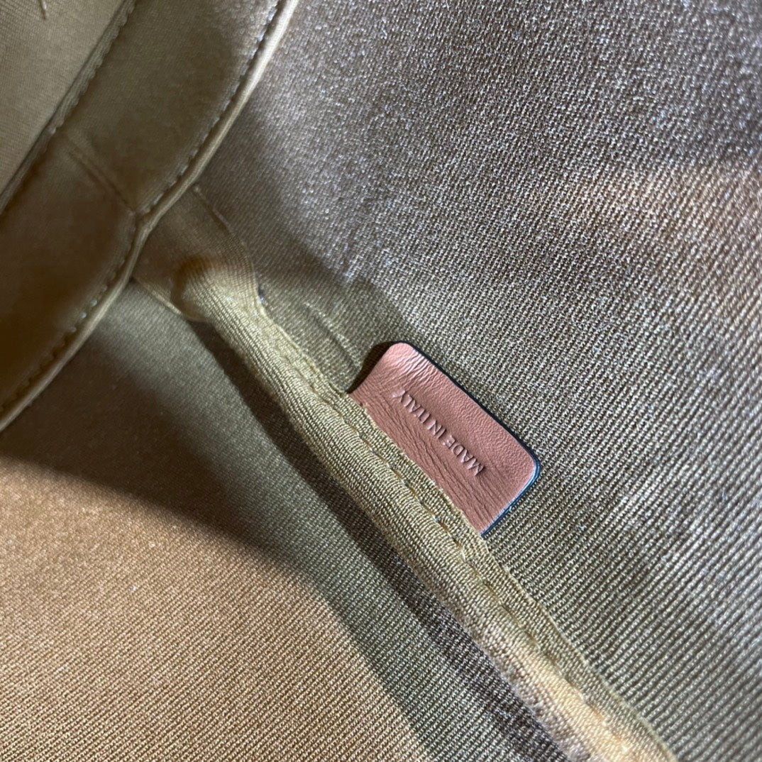 CELINE BUCKET 33 IN WHITE TRIOMPHE CANVAS AND BRONZE BROWN CALFSKIN TRIM